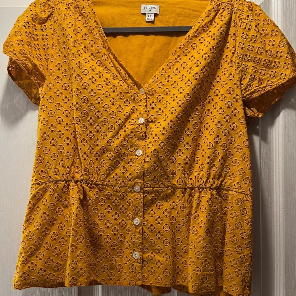 Jcrew Mustard Eyelet Peplum Top